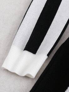 Franclia Women's Elegant Colorblock Long Sleeve A-Line Sweater Dress, Autumn/Winter - White - View 5