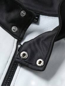 Manfinity EMRG Men's Patchwork Contrast Color Outdoor Windbreaker Bomber Jacket; Motorcycle Jacket; Racing Suit, Racing Jacket Racing Jersey Race Jacket Race Car Jacket Racing Shirt Motorsport Jacket , Fall Winter - Black and White - View 4