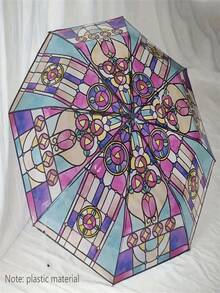 SHEIN 1 件透明折叠自动雨伞，紧凑坚固耐用的设计，适合学生使用 - 透明彩色 - 查看 2