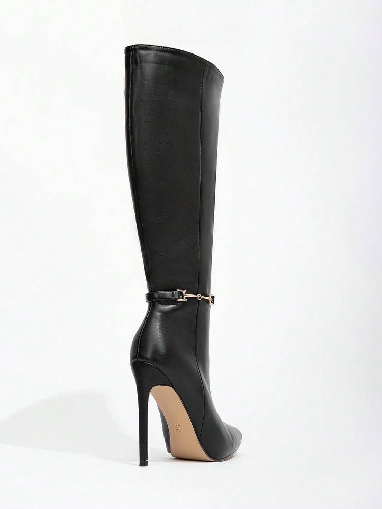 CUCCOO SZL Sexy Fashion Metal Buckle Decor Pointed Toe 12cm Stiletto Heel Casual Versatile Side Zipper Over-The-Knee Boots For Spring Spring Break Easter For Christmas Valentine's Day Spring Shoes