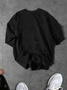 Sport MetroGents Men's Minimalist Printed Round Neck Short Sleeve Sports T-Shirt Gym Blouse Gym Shirts Oversized Gym Tee Workout Shirt Gym Tops Loose - Black - View 2