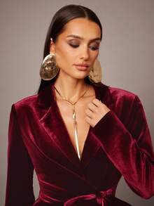 Silquee Completo da donna in tinta unita con colletto a revers, manica lunga, adatto per laurea, matrimonio, appuntamento, banchetto, festa, riunione di sorelle, ballo. Colore bordeaux, adatto per autunno e inverno. - Bordò - Visualizzare 9