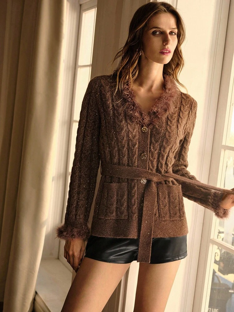 BELTED BUTTON UP CARDIGAN