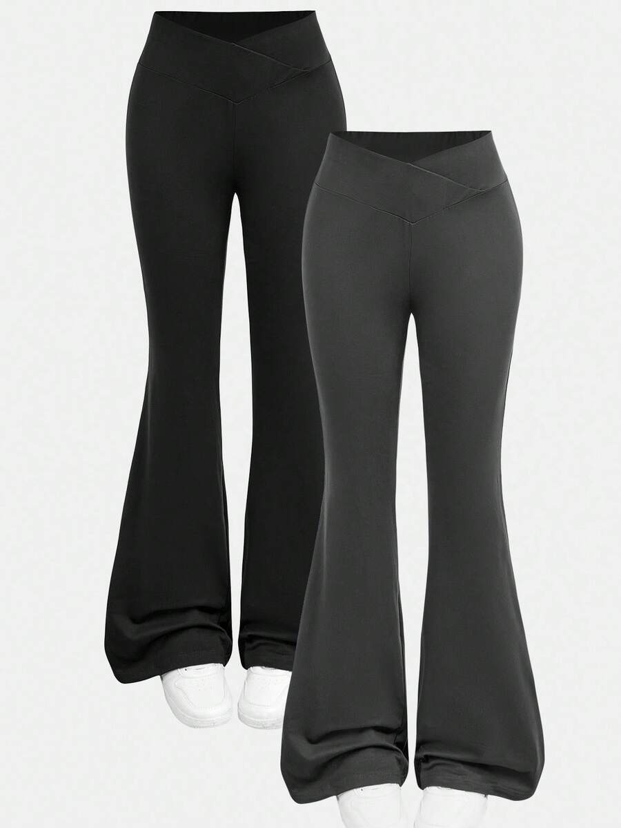 Girlism 青少年女孩紧身裤喇叭裤喇叭裤喇叭腿喇叭裤喇叭紧身裤喇叭运动裤 - 深灰色 - 查看 1