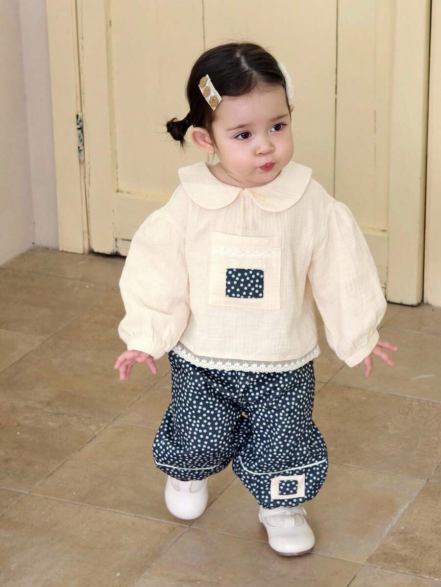 DAZY Toddler Girls' Casual Floral Print Shirt & Wide Leg Pants Set