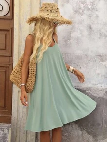 Brillora 纯色度假风格针织宽松后背拼布蕾丝吊带背心女式夏装