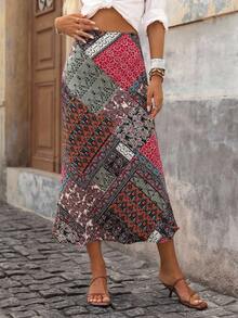 Brillora 女士度假雪纺佩斯利花卉印花鱼尾中长裙 - 彩色 - 查看 6