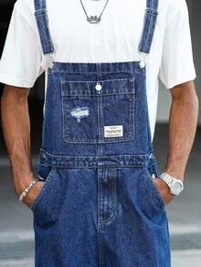 Manfinity EMRG 男式休闲做旧多口袋胸带牛仔背带工装裤