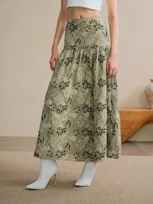 Arave 女士提花压花纹理面料设计，优雅法式复古休闲别致精致迷人日常通勤复古裙 - 橄欖綠 - 查看 4