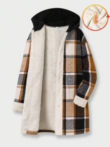 SHEIN 1 Piece Tween Boy Leisure Sports College Composite Plush Lining Thick Mid-Length College Plaid Tweed Hooded Jacket, Suitable For Kids Outfits Toddler Boy Clothes Back To School Boys Set Suitable For Birthday Parties, Evening Parties, Performances, Opening Ceremonies Daily Suitable For Daily Use Suitable For School Suitable For Suitable For Sports Suitable For Autumn And Winter - Multicolor - View 3