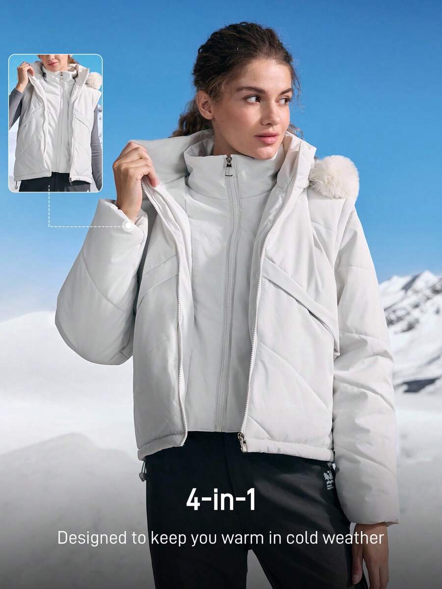 In My Nature Women Outdoor Winter Coats Quilted Jacket, Padded Jackets, Puffer Coats, Winter Coats Winter Thermal Thick Warm Jackets, Winter Jacket Women's Casual & Outdoor Jacket Outdoor Hiking Jacket Women's Casual Jacket, Thermal Coats, Fall Winter Jacket, Thick Jacket KEEP WARM, Winter Coats Women Athleisure Jacket White Jacket - White - View 1