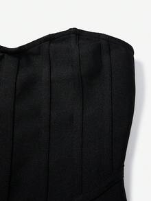 Nuvra 定制塑形面料黑色鱼骨紧身抹胸中长连衣裙，优雅休闲装，适合派对、活动、秋冬穿着 - 黑色 - 查看 9