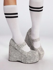 Sugerpunk Women's Round Toe Platform Thick Sole Fashion Simple Black & White Buckle Strap Casual Shoes