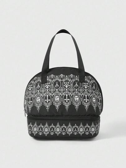 Goth 1pc Gothic Style Floral Insulated Lunch Bag, Suitable For Camping, Travel, Shopping, School, Work And Other Occasions
