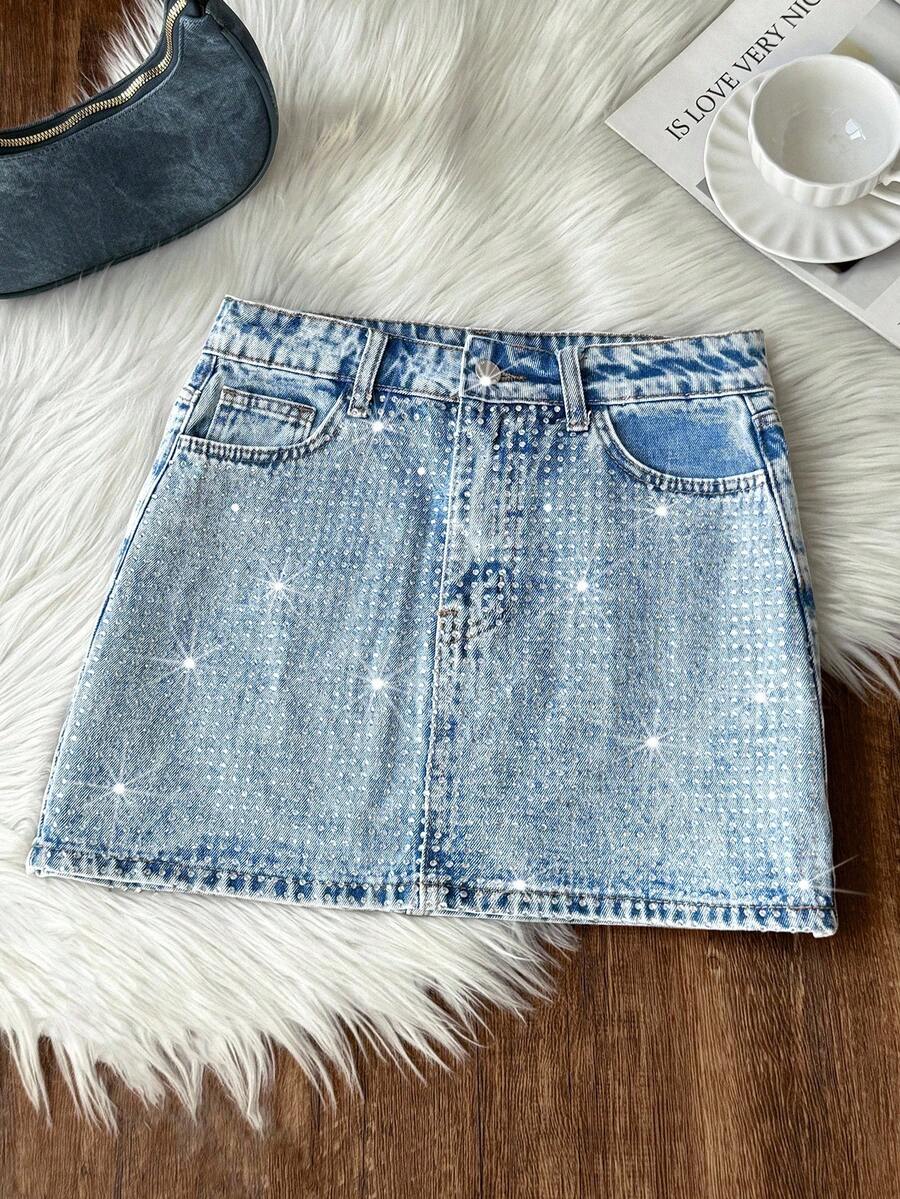 Comfortcana Chasing A Dream Embellished Denim Skirt&Music Festival&Stagecoach&Denim Skirt&Concert Outfits