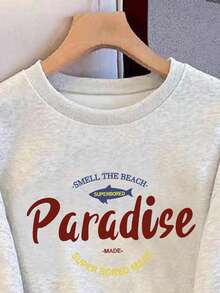 Resyla Neuer Spitzenbesatz Buchstaben-Muster Rundhals Kapuzen Langarm 2 in 1 Sweatshirt für Frauen - Hellgrau - Übersicht 3