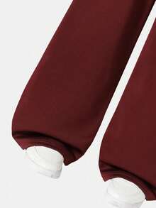 少女秋季抽绳阔腿直筒休闲裤 - 酒紅色 - 查看 3