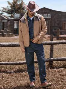 Manfinity Nomadique American Retro New Casual Business Elastic Faux Suede Jacket For Men, Luxurious Style, Autumn/Winter Vintage Jacket Men Cowboy Jacket For Men Men S Jackets Casual - Multicolor - View 6