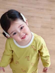 DAZY 2pcs Baby Girls Cartoon Print Casual Comfortable Round Neck Top And Pants Homewear Set - Yellow - View 7