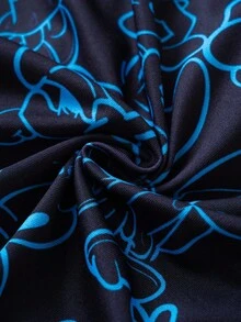 SHEIN X The Smurfs 男士舒适柔软卡通图案平角裤 - 黑色 - 查看 5