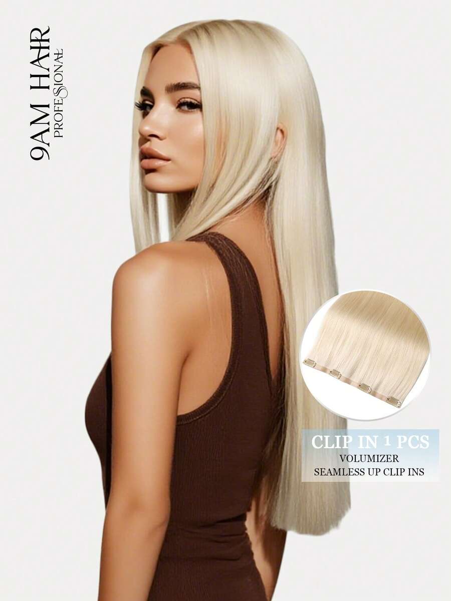 Seamless Clip Ins 9AM 丰盈发束 55克 1片 S60 白金色 100% 高品质毛鳞片顺滑 Remy 真人发接发 无痕 PU 夹式接发 女士接发 - S60 - 查看 1