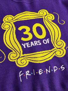 FRIENDS X SHEIN Women Casual Everyday Letter Pattern Loose Drop Shoulder Sweater, Autumn/Winter - Purple - View 3