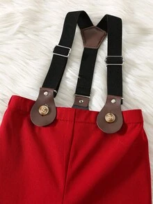 SHEIN 2 件套男婴舒适可爱格子长袖衬衫配领结和红色吊带裤套装，绅士装适合室内、室外、日常穿着、派对男婴 2 件套红色服装男婴圣诞格子服装男婴圣诞服装 3 至 6 个月男婴服装格子衬衫和吊带裤套装圣诞服装适合 3 至 6 个月男婴 2 件套红色服装男童秋冬装女士 - 彩色 - 查看 9