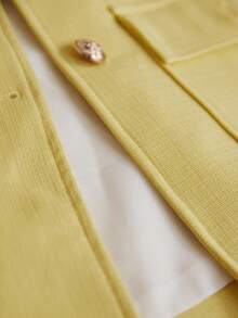 Aveloria Modichic Stand Collar Thick Tweed Single-Breasted Metal Button Decor Belt Utility Jacket - Yellow - View 7