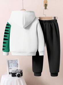 SHEIN 2 Stücke/Set Jungen lässige, lockere Cartoon-Tier, Dinosaurier, Landschaft, 3D, Graffiti Oversized Grafik Hoodie Sweatshirt Set, bequem für Herbst/Winter