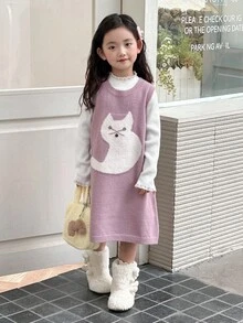 DAZY 女童动物图案无袖针织连衣裙
