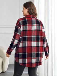 SHEIN Essnce Plus Size Plaid Print Button-Front Casual Long Sleeve Shirt/Fall/Winter