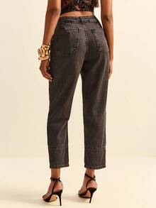 Daynim 高腰水洗妈妈版牛仔裤 - 灰色 - 查看 2