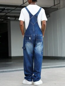 Manfinity EMRG 男式休闲做旧多口袋胸带牛仔背带工装裤