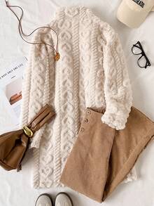 SHEIN Conjunto de cardigan longo, camisola e calças com gola fofa, casual estilo coreano para meninas adolescentes, outono/inverno, adequado para roupas escolares de outono - Multicolorido - Ver 2