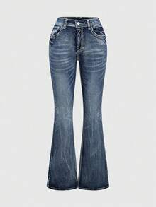 ROMWE Grunge Punk Women Y2K Retro Vintage Distressed Ultra Super Low Waist Flare Leg Trousers