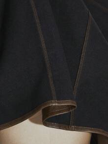 SHEIN ICON Plus Size Brown PU Leather Collar Patchwork Short Jacket In Fall/Winter