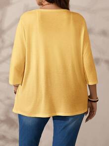 EMERY ROSE 秋季大码女式纯色七分袖休闲开襟夹克 - 黃色 - 查看 2