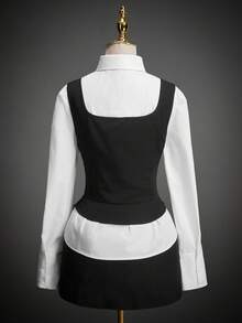 SHEIN ICON 女士万圣节星期三亚当斯服装套装裙套装 - 黑與白 - 查看 2