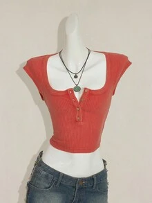 SHEIN ICON Y2k Women's Goth Sexy Casual Solid Color Cropped Tank Top, Summer - Redwood - View 5