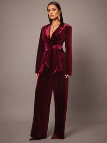 Silquee Completo da donna in tinta unita con colletto a revers, manica lunga, adatto per laurea, matrimonio, appuntamento, banchetto, festa, riunione di sorelle, ballo. Colore bordeaux, adatto per autunno e inverno. - Bordò - Visualizzare 8