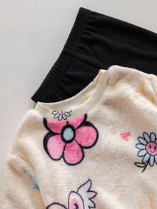 SHEIN 女婴花卉印花长袖卫衣和裤子套装，秋冬 - 杏色 - 查看 5