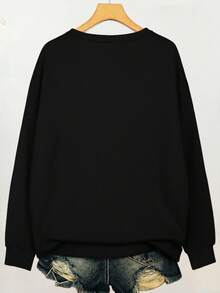 EMERY ROSE Halloween Grafik Muster Lässig Crew Neck Fleece Langarm Sweatshirt für Frauen, ein tolles Geschenk für Freunde, Herbst/Winter - Schwarz - Übersicht 2