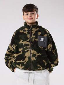 SUMWON 舒适夏尔巴羊毛迷彩夹克全拉链冬季外套带胸袋高领青年休闲保暖 - 彩色 - 查看 1