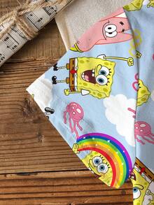 SpongeBob SquarePants | SHEIN Young Girl Cartoon Pattern Round Neck Short Sleeve T-Shirt - White - View 6