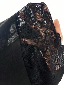 SHEIN Sexy Bow Lace Patchwork Women's Romper Pajamas Bow Tie - Black - View 7
