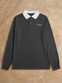 Manfinity VCAY Herren Gestricktes Langarm Poloshirt mit Aufdruck, für den Herbst