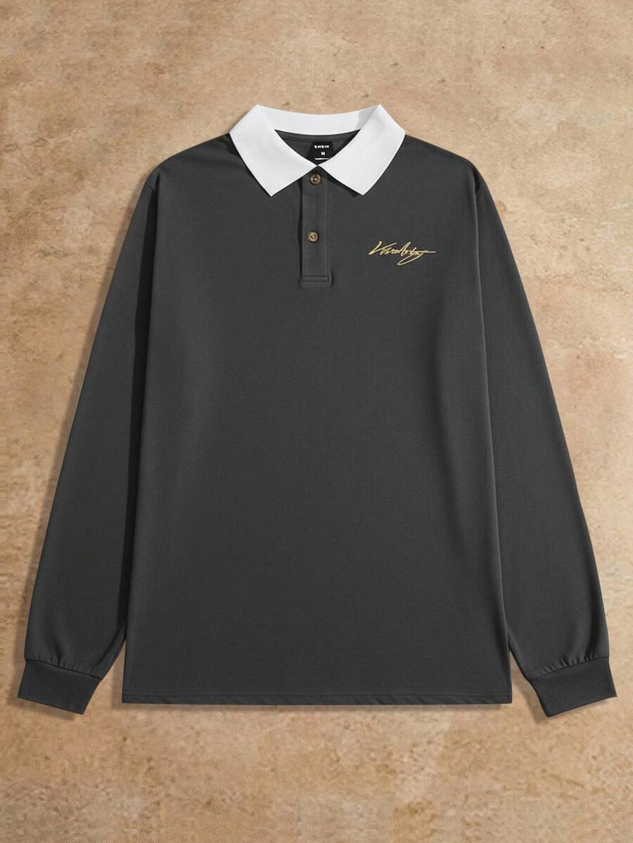 Manfinity VCAY Herren Gestricktes Langarm Poloshirt mit Aufdruck, für den Herbst