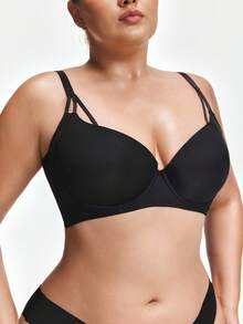 SHAPORA 1 pièce Soutien-gorge push-up à armatures noir avec bonnets 3/4 moulés et bretelles croisées, style sexy exposé, soutien-gorge grande taille et sans armatures, convient pour le quotidien, le bureau, la maison, forme en S