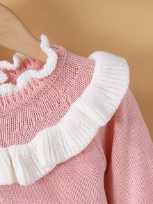 Genkimix Kids Baby Mädchen Lässig Farbblock Rüschen Saum Strickkleid, Herbst/Winter - Pink - Übersicht 4