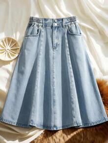 GlowEve Button Front Denim Skirt